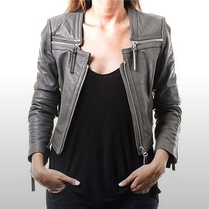 Grey genuine leather jacket.